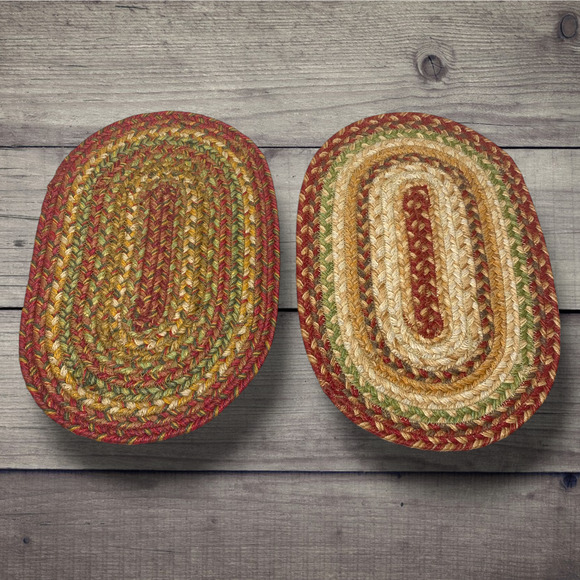 Lot 2 x Vintage Mini Small Oval Braided Rag Rugs 15" x 10" Dollhouse Plant Mats - Picture 4 of 6